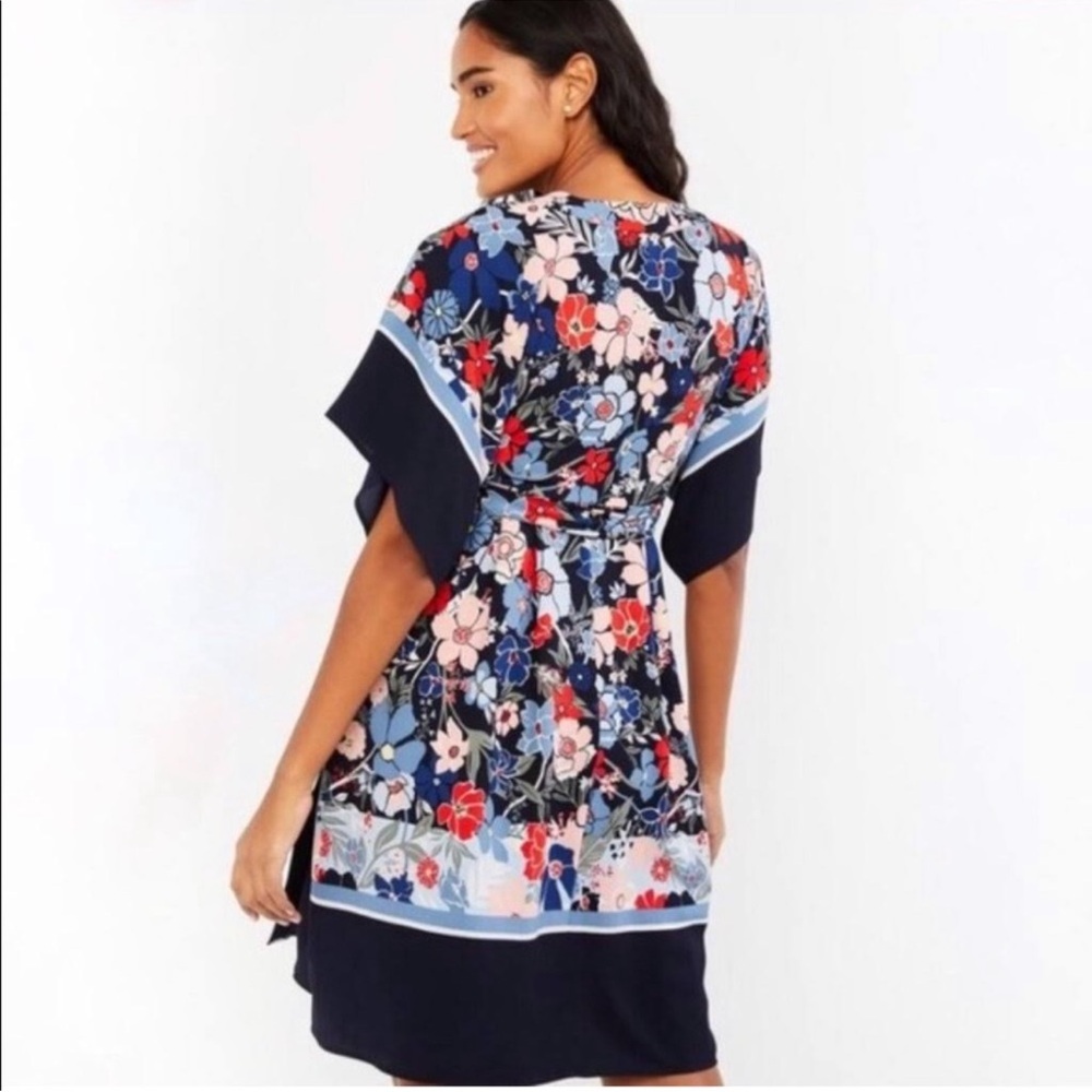 Motherhood Maternity Blue Floral Kimono Wrap Dress - Picture 2 of 6